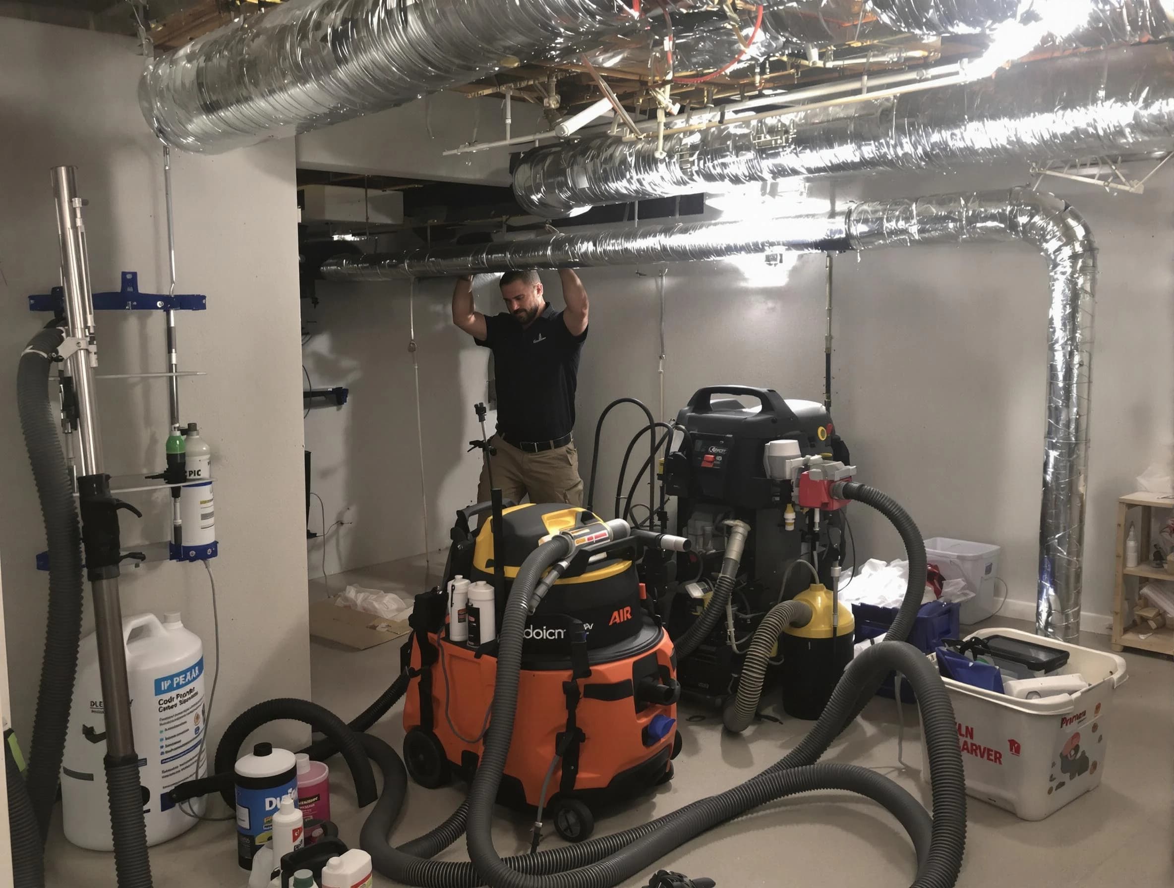 Wheat Ridge Air Duct Cleaning specialist performing professional mold removal from air ducts using safety equipment in Wheat Ridge