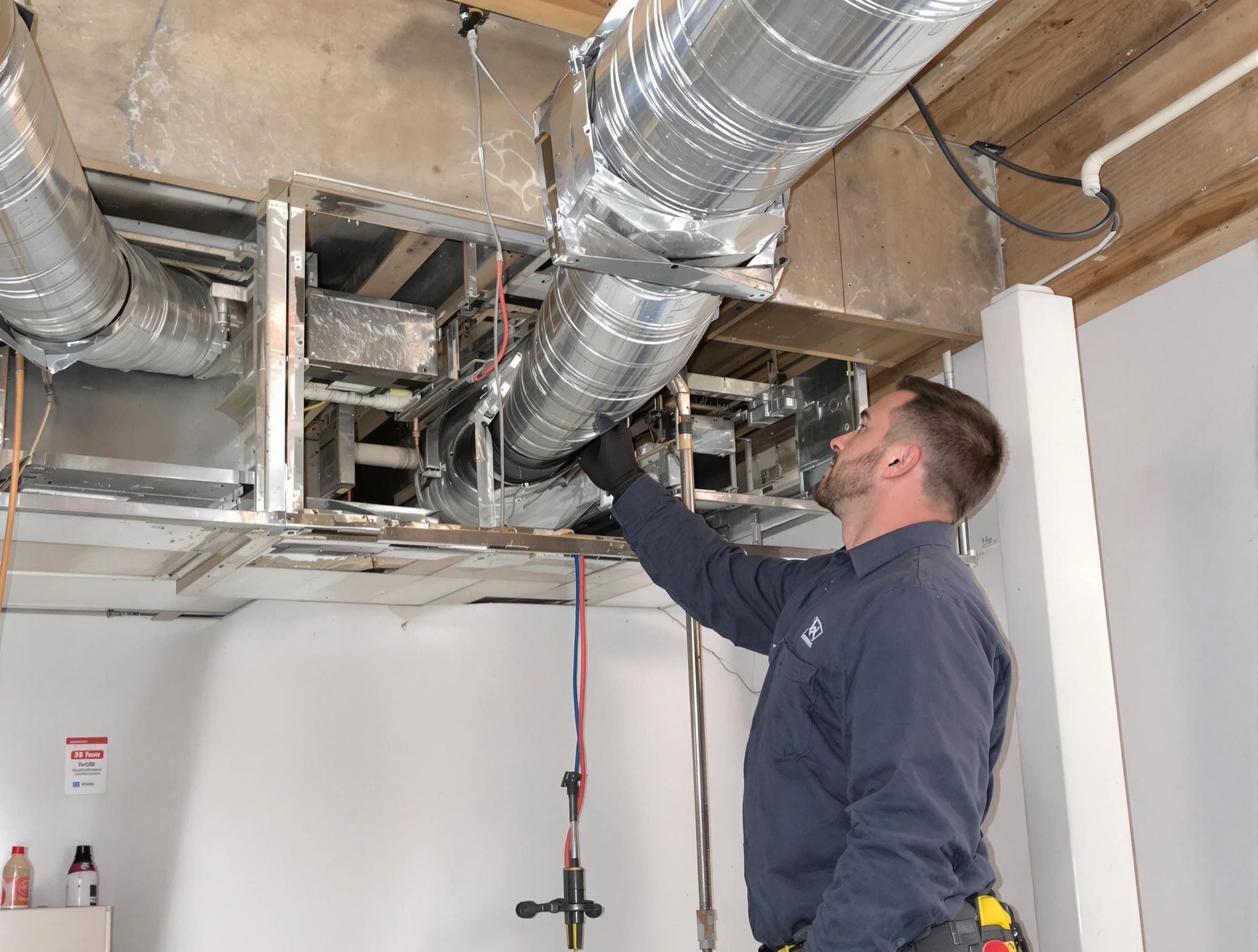 Wheat Ridge Air Duct Cleaning technician performing professional air duct repair using specialized tools in Wheat Ridge